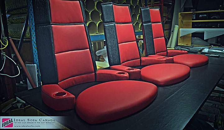 Custom made red and black leather chairs by Ideal Sofa Canada