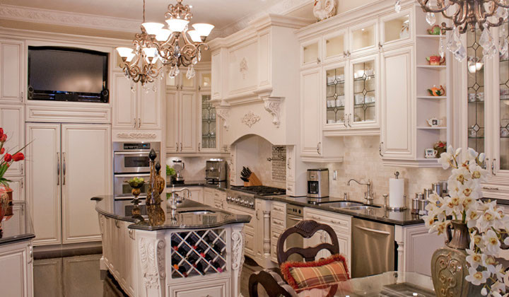 Royal white classic kitchen with winery wrack , Toronto
