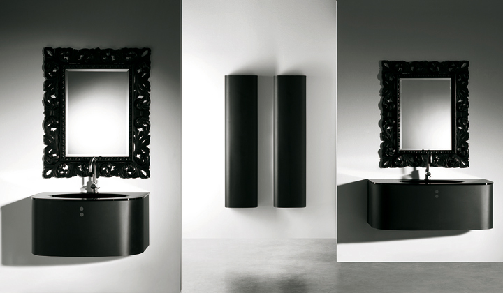 Designer black vanity with a mirror