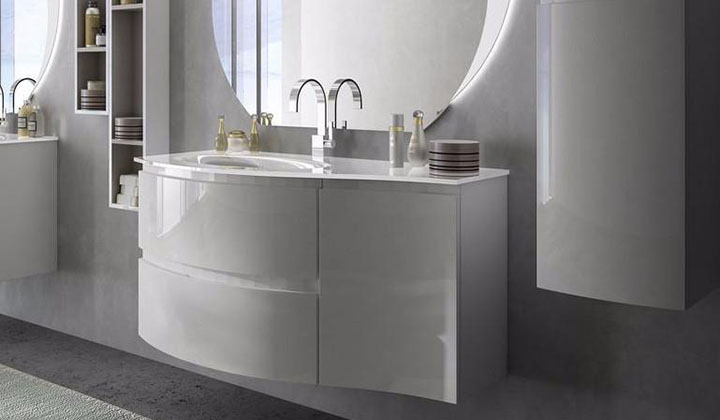 Luxury white vanity with a built in sink