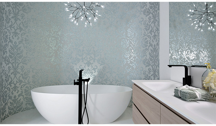 Serenity Spa Bathroom featuring unique wall mosaic