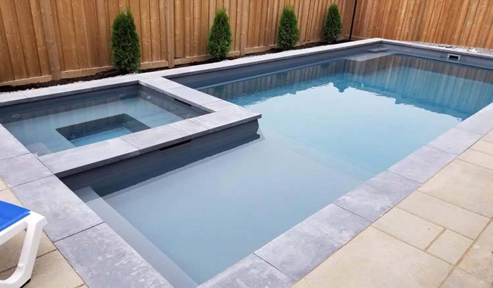 Fiberglass Pool and Landscape Project Limitless 30 Graphite Grey with HOT SPA.