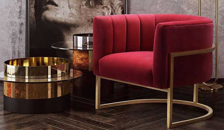 Luscious red lounge chair pairs with black and gold; a divine combination. Affordable and gorgeous!