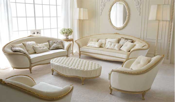 White Classic Fabric Sofas Set by Fabuluxe Interiors, Vaughan