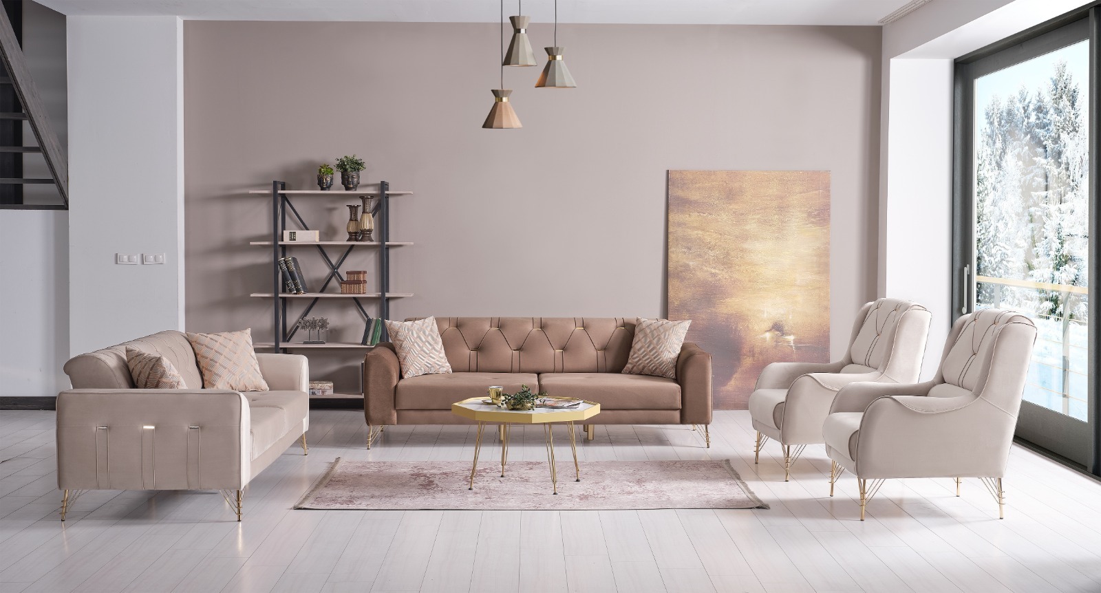 Beige Modern Sofa Set. New Furniture Collection.