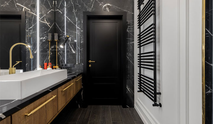 Perfect Black Interior door for bathroom is available at Trio Doors Showroom, Vaughan