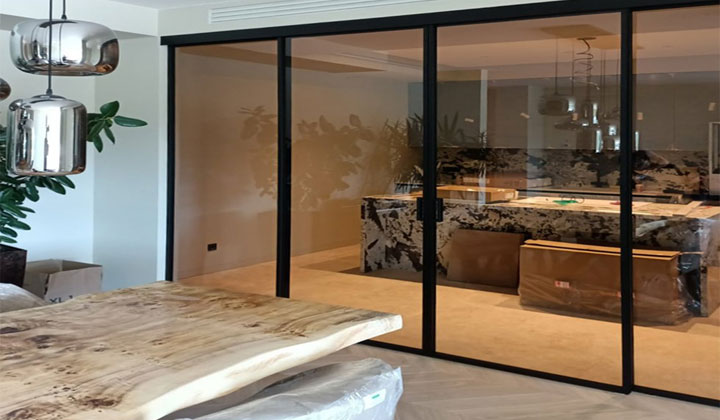 Stylish room divider with bronze glass. Model Leggeri Astori