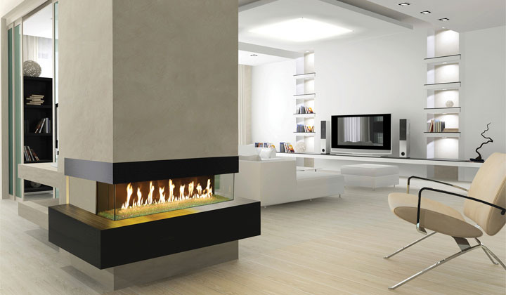 DaVinci Custom Modern Fireplace Bay Style: 
Easy-To-Use Touch Smart Control |
Safe Touch Glass |
Custom lengths from 2 to 66 feet |
Six glass heights